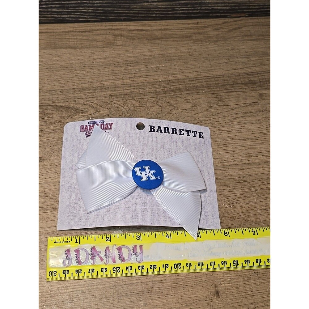 University of Kentucky UK Wildcats Logo WHITE & BLUE  HAIR BOW  BARRETTE NEW